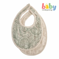 Mushie Muslin Bib 2-Pack - Green Paisley/Fog