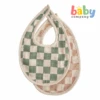 Mushie Muslin Bib 2-Pack - Olive Check/Natural Check