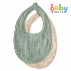 Mushie Muslin Bib 2-Pack - Tan/Fog