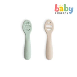 Mushie First Feeding Baby Spoons 2 Pack - Cambridge Blue/Shifting Sand