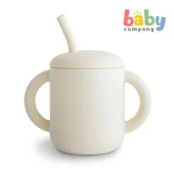 Mushie Silicone Training Cup + Straw - Ivory