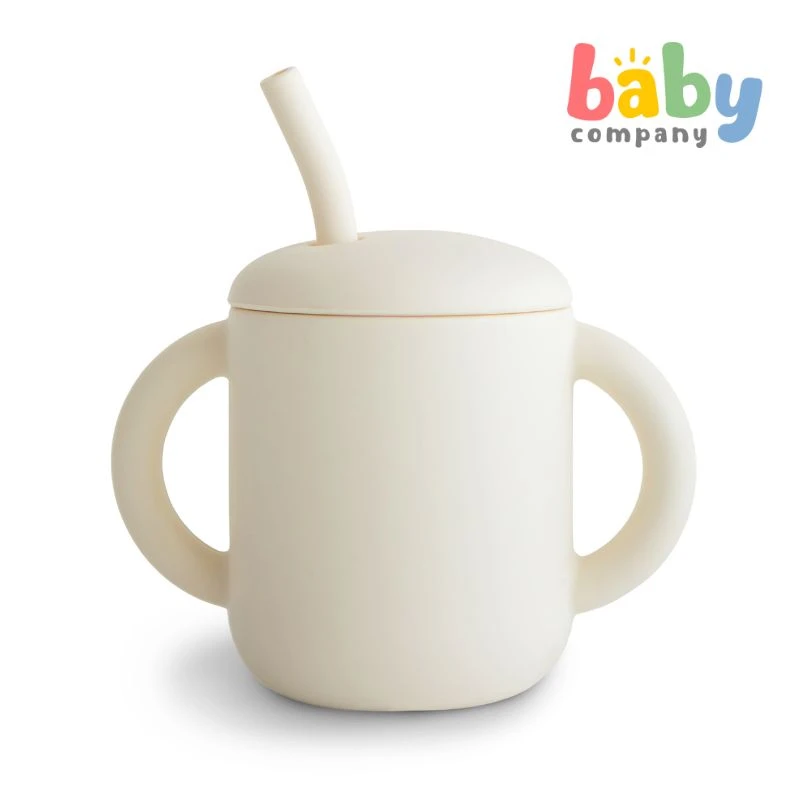 Mushie Silicone Training Cup + Straw - Ivory 1 Mushie Silicone Training Cup + Straw - Ivory