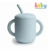 Mushie Silicone Training Cup + Straw - Powder Blue