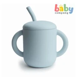 Mushie Silicone Training Cup + Straw - Powder Blue
