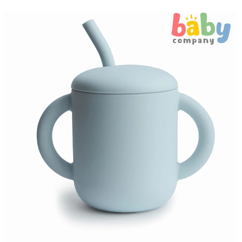 Mushie Silicone Training Cup + Straw - Powder Blue 1 Mushie Silicone Training Cup + Straw - Powder Blue