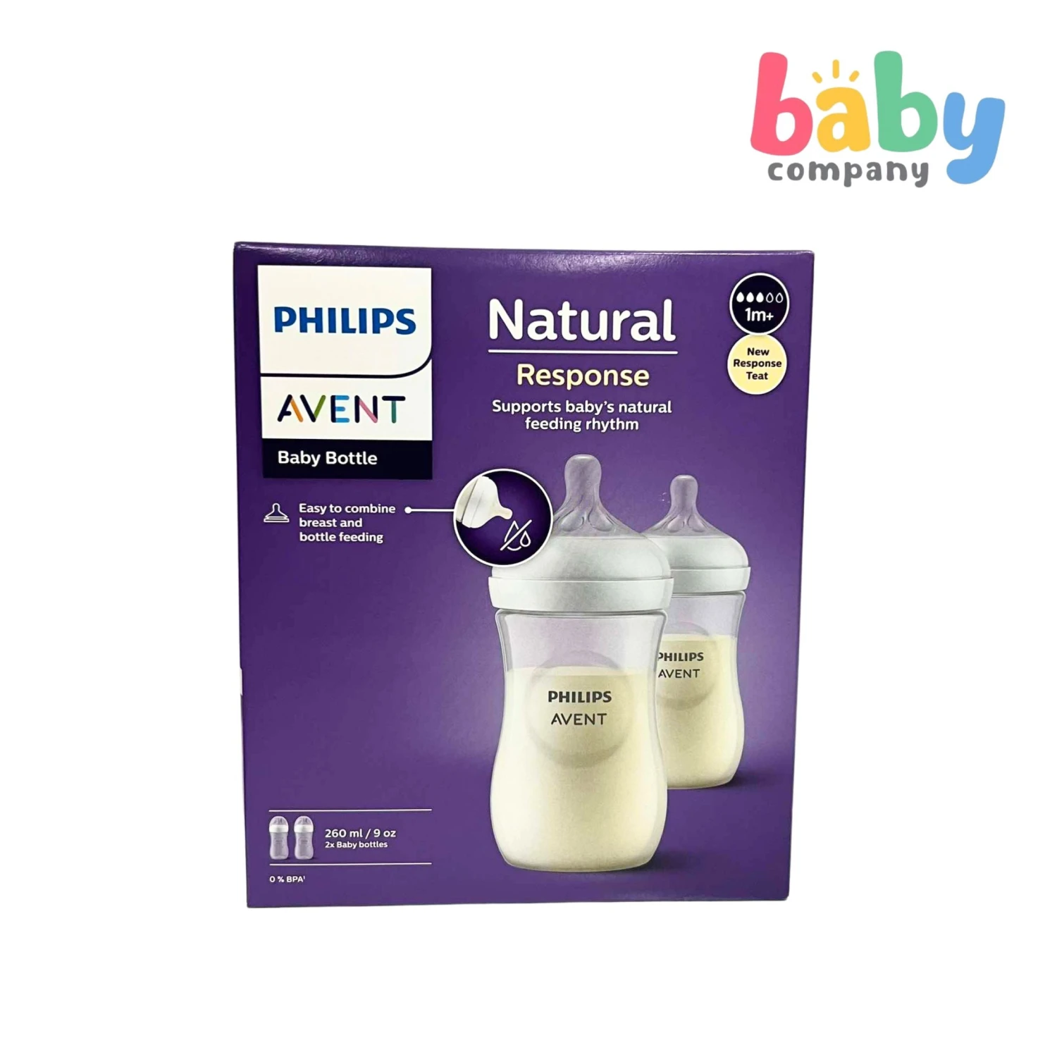 Philips Avent Natural Response Baby Bottle 1m+ - 9oz/260ml, Pack Of 2 2 Philips Avent Natural Response Baby Bottle 1m+ - 9oz/260ml, Pack Of 2 - Image 2