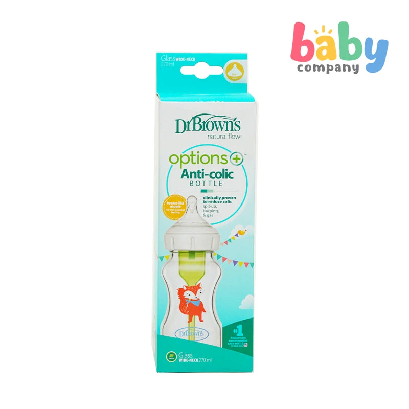 Dr. Brown's Natural Flow Options+ Anti-Colic Glass Wide-neck Bottle 9 Oz / 270 Ml 1 Dr. Brown's Natural Flow Options+ Anti-Colic Glass Wide-neck Bottle 9 Oz / 270 Ml